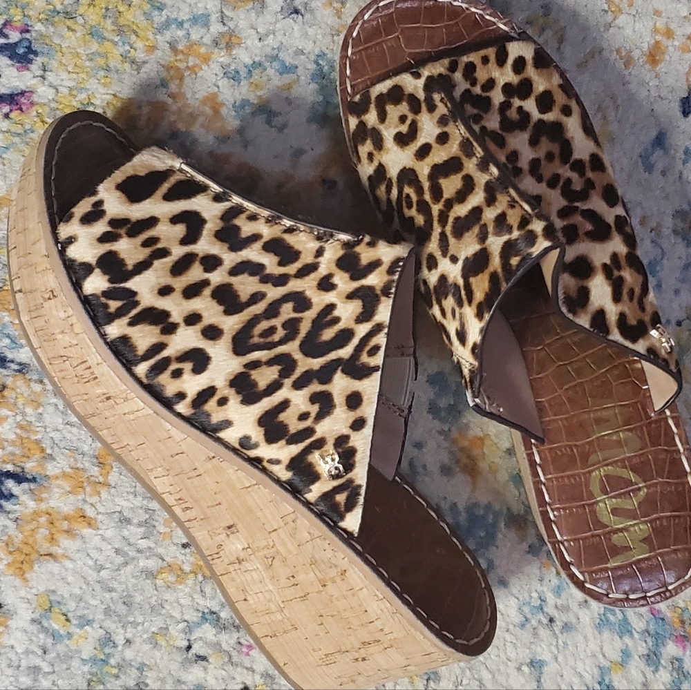 Sam Edelman Leopard Print Cork Wedge Sandals - Picture 5 of 7